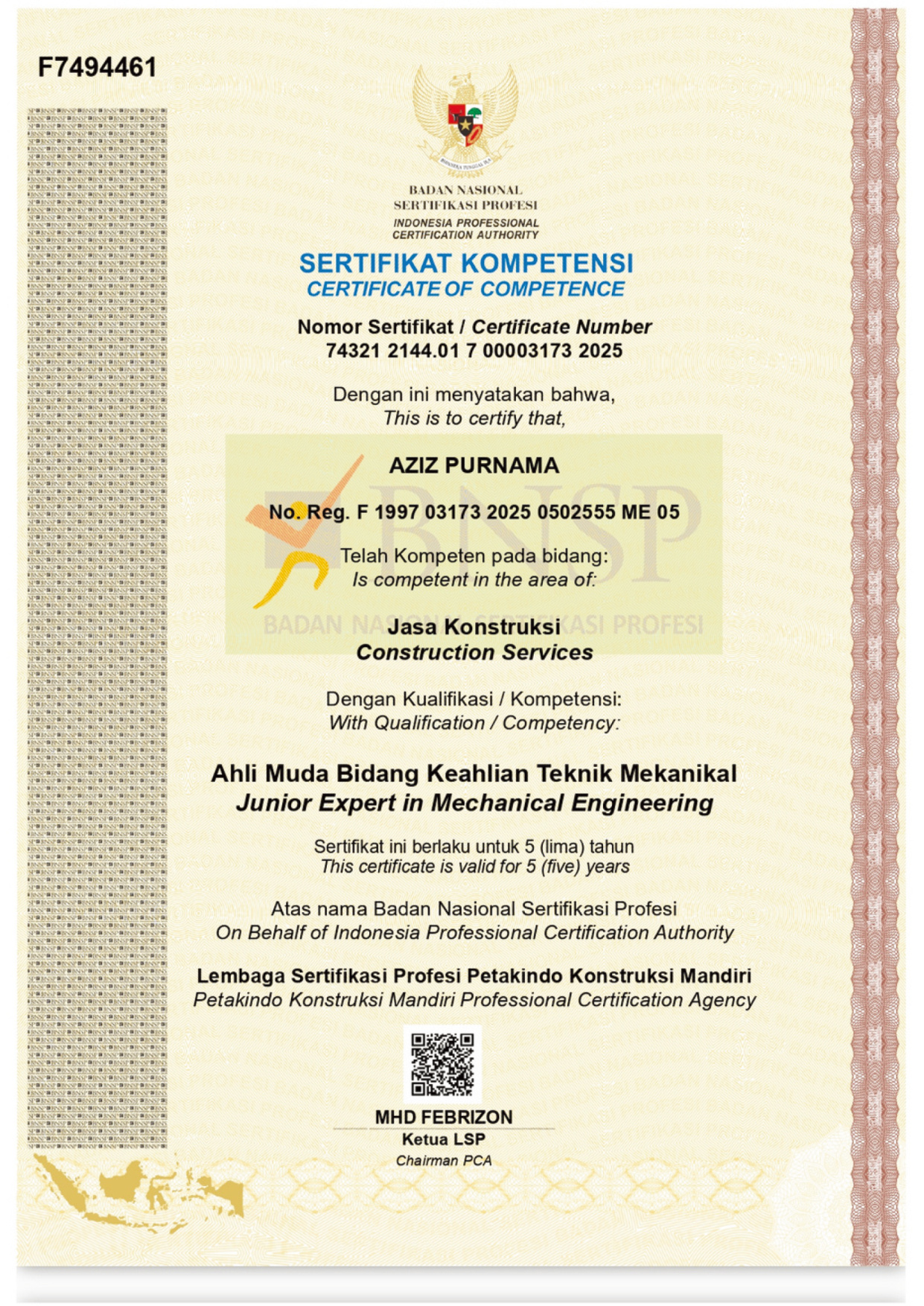 Sertifikat Keanggotaan Asosiasi P3IM